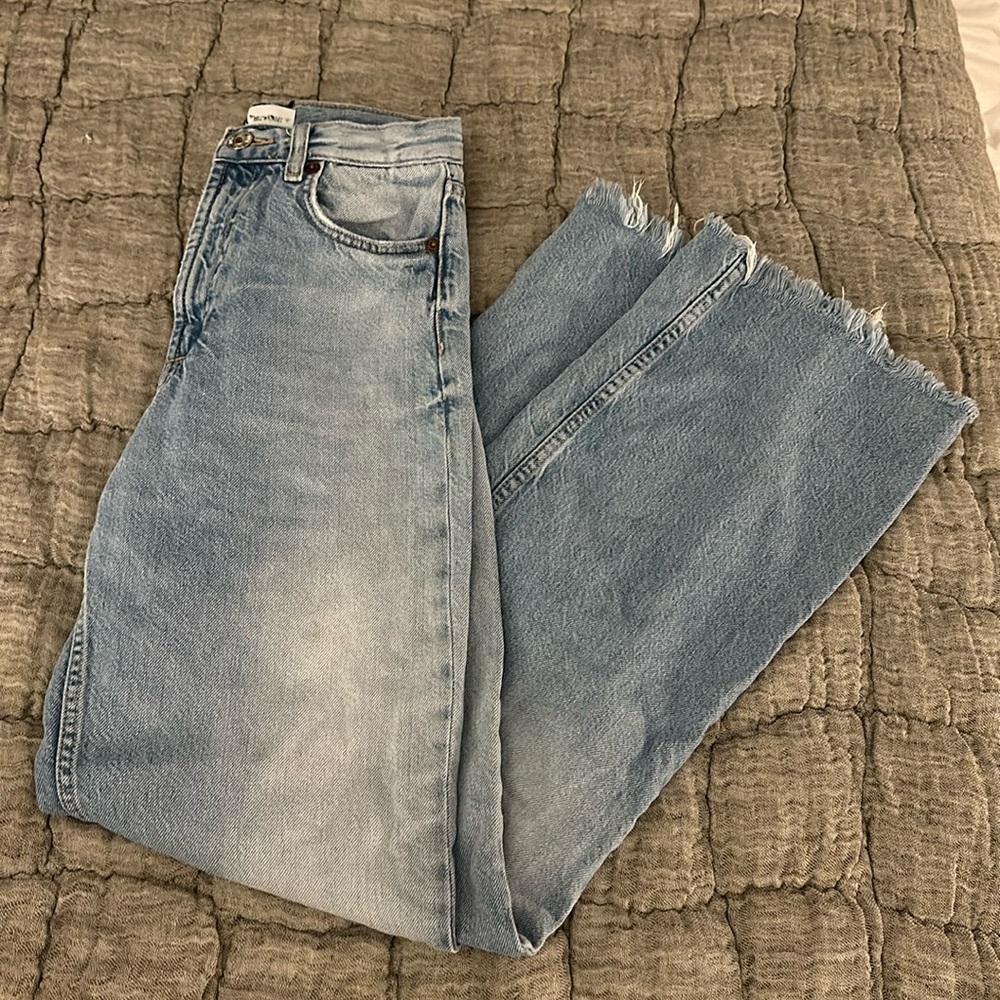 Zara wide left high rise jean medium wash